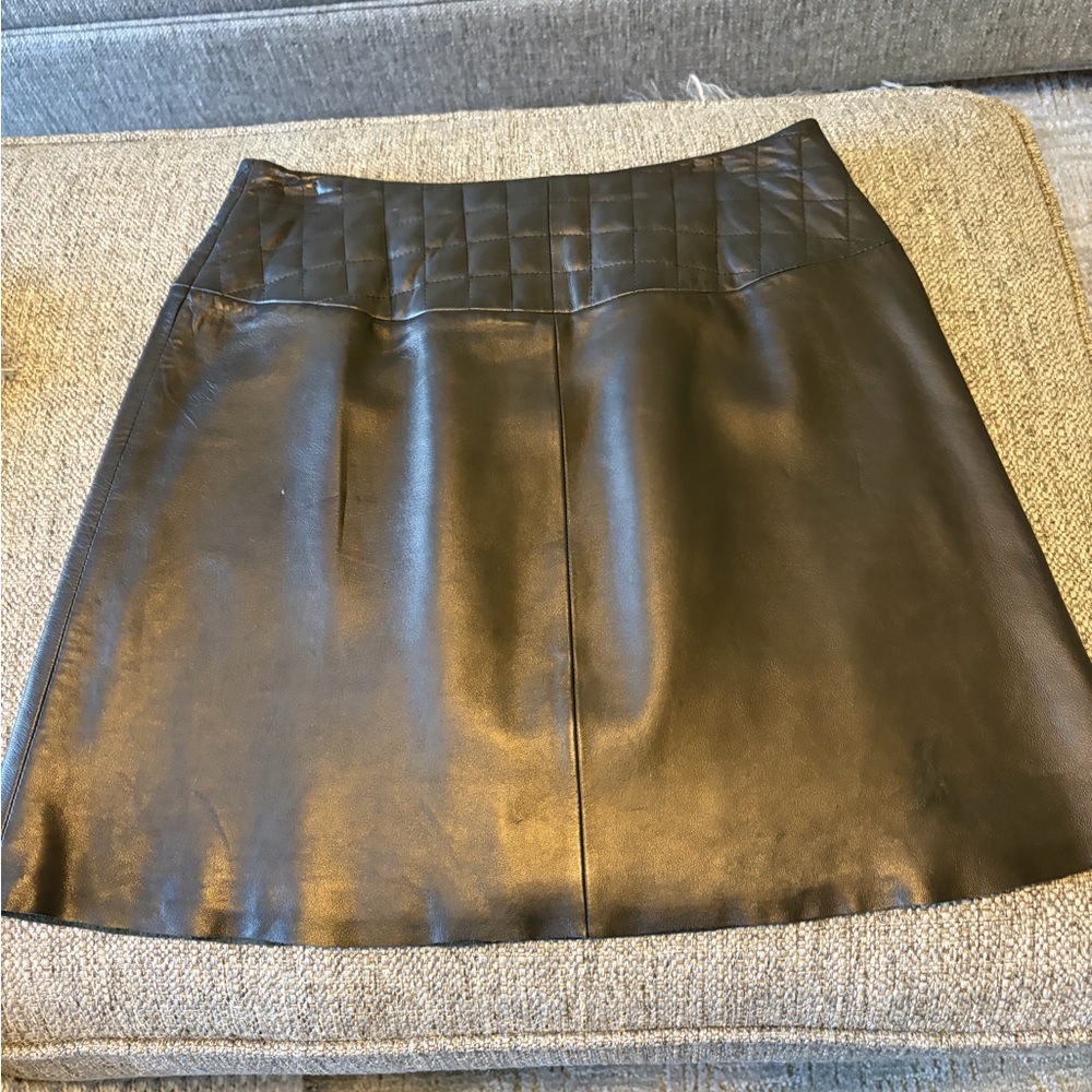 Siena Studio Black Faux Leather A-Line Skirt with Quilted Waist